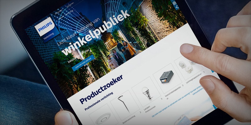 productfinder of philips lighting redesigned by trimm shown on an ipad